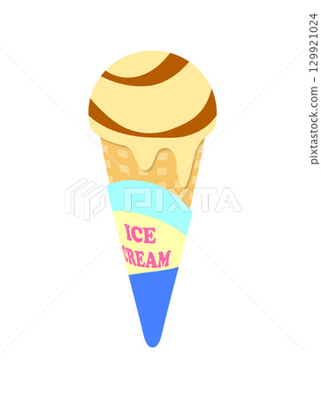 冰淇淋焦糖香草甜筒冰淇淋插畫 129921024