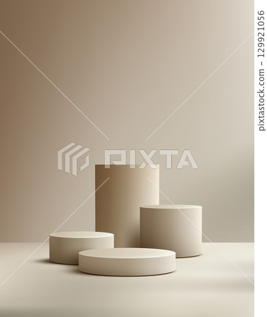 mockup podium display showcase platform background stage minimalist 3d abstract product template beige stand promotion cosmetic advertising modern luxury studio pedestal branding 129921056