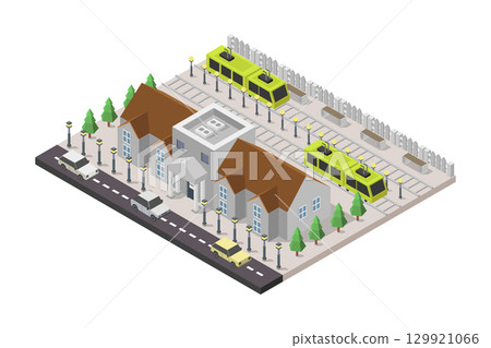 Isometric train station 129921066