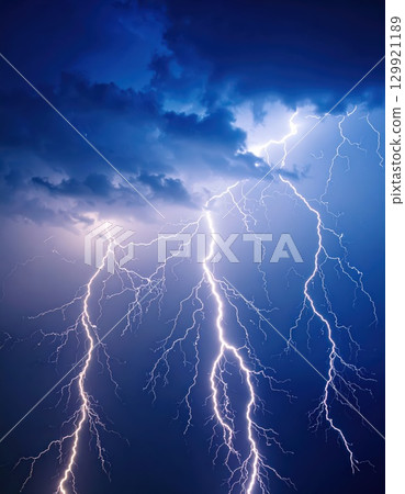 人工智慧影像:藍色閃電從雷雲中劃過 人工智慧影像:藍色閃電從雷雲中劃過 129921189