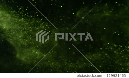 Detail Shot of Flying Matcha Powder Isolated on Black Background 129921463