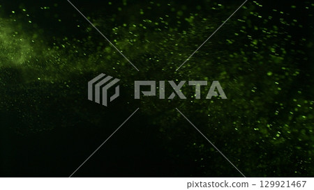 Detail Shot of Flying Matcha Powder Isolated on Black Background 129921467