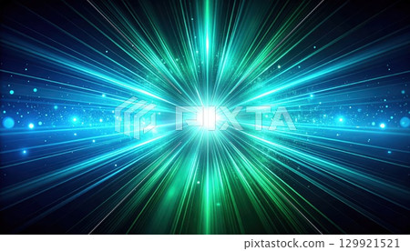 AI 影像：綠色射線從中心向外擴散 129921521