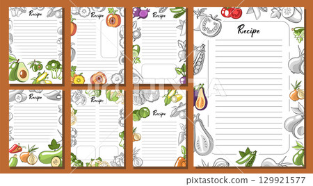 Hand Drawn Vegetable Recipe Template or Menu Layout Set in Retro Style Hand Drawn Vegetable Recipe Template or Menu Layout Set in Retro Style 129921577