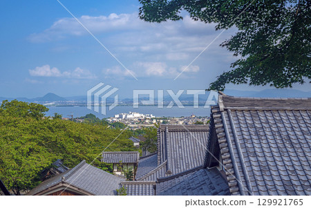 View of Lake Biwa from the grounds of Saikyo-ji Temple in Otsu, Shiga 129921765