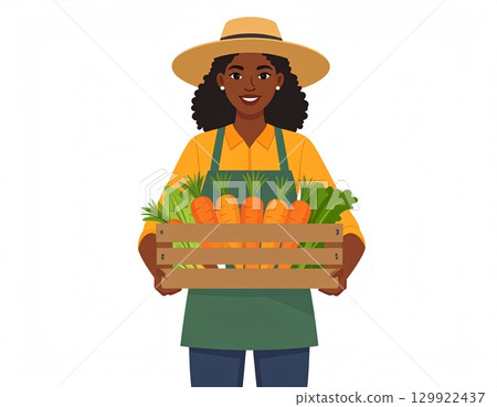 一位女農夫拿著收穫的蔬菜 129922437