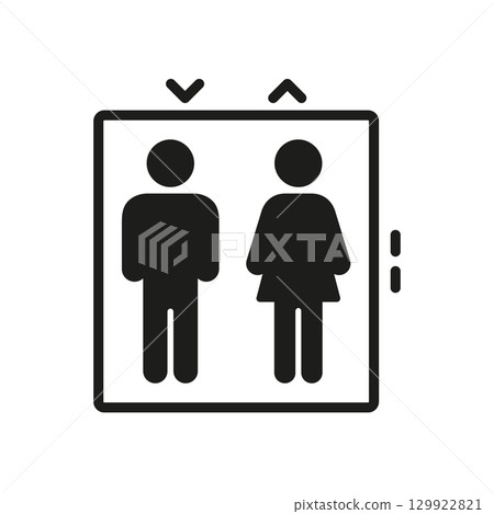 Elevator With Male And Female Figures Solid Icon. Gender Inclusive Elevator Sign Silhouette Symbol. Public Transport, Accessibility, And Navigation. Isolated Vector Illustration 129922821