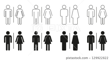 Male And Female Restroom Sign Icon Set. Collection of Gender Restroom Symbols for Navigation and Public Facilities Line And Solid Styles. Accessibility Signage. Isolated Vector Illustration Male And Female Restroom Sign Icon Set. Collection of Gender Restroom Symbols for Navigation and Public Facilities Line And Solid Styles. Accessibility Signage. Isolated Vector Illustration 129922822