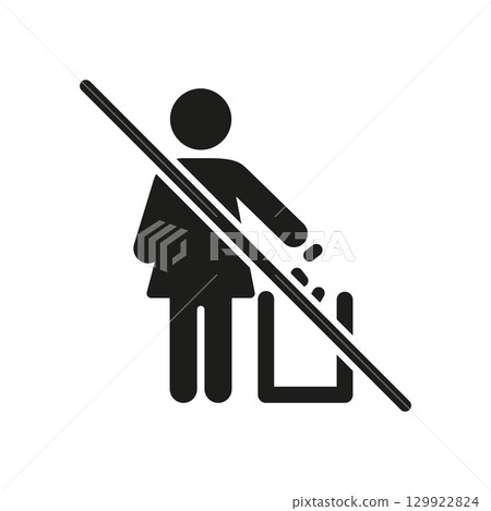 No Littering Prohibition Solid Icon. Anti-Littering, Environmental Protection, And Cleanliness Awareness Silhouette Symbol. Waste Management And Public Cleanliness. Isolated Vector Illustration 129922824