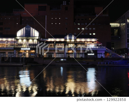 倒映在水面上的城市燈光－從紫川河床眺望紫江 129922858