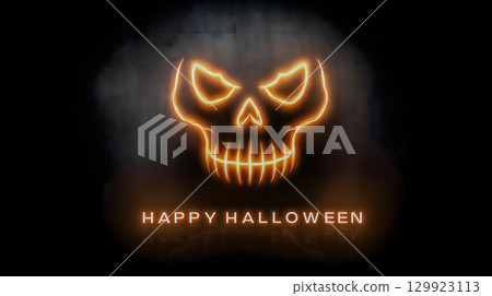 霓虹骷髏臉與萬聖節快樂設計 129923113