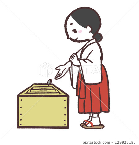 巫女供奉祭品的插圖 129923183
