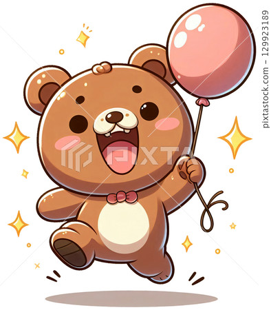 A bear holding a balloon and jumping with joy 2 129923189
