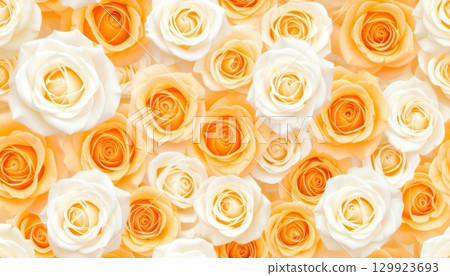 AI image: A densely packed field of orange and white roses 129923693