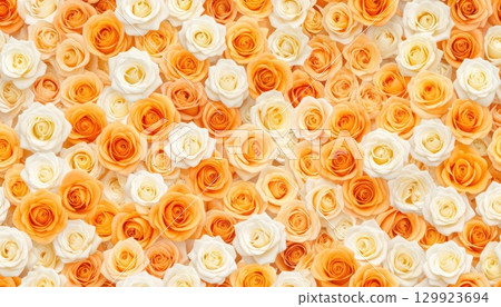 AI image: A densely packed field of orange and white roses 129923694