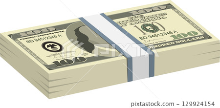A neatly stacked pile of banknotes, secured with a plain band, signifies wealth and finance. 129924154