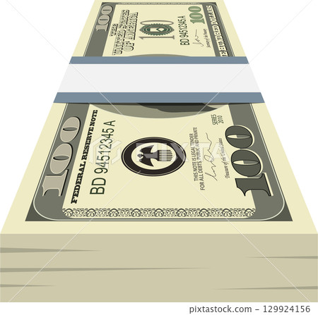 A stack of stylized one hundred dollar bills, illustrating financial abundance and success. 129924156