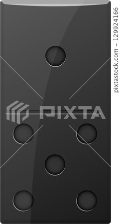 A digitally rendered domino with a glossy finish displaying a one and four pip configuration. A digitally rendered domino with a glossy finish displaying a one and four pip configuration. 129924166