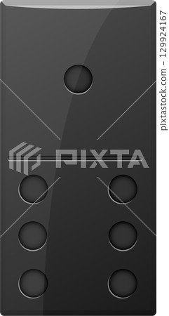 A glossy black domino tile showing one pip on top and five pips below the dividing line. 129924167