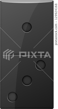 The image shows a domino piece, glossy and dark, with three dots indicating the value. The image shows a domino piece, glossy and dark, with three dots indicating the value. 129924168