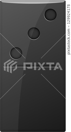 A black domino tile, with two pips on one half and one pip on the other, set against a neutral background. A black domino tile, with two pips on one half and one pip on the other, set against a neutral background. 129924178
