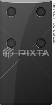 Black domino piece with a value of 4 represented by two circles above the line and two below. 129924180