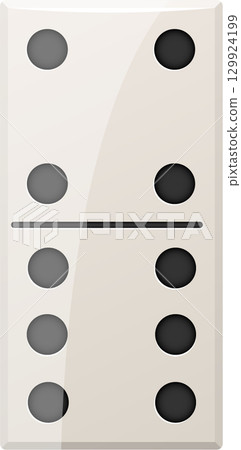 Domino tile featuring two spots on the top half and four spots on the bottom half of the tile. 129924199