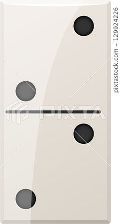 A single domino tile featuring two dots on one side and one dots on the other separated by a line. A single domino tile featuring two dots on one side and one dots on the other separated by a line. 129924226