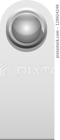 A modern, minimalist gray tag with a glossy, circular indentation at the top portion of tag. A modern, minimalist gray tag with a glossy, circular indentation at the top portion of tag. 129924249