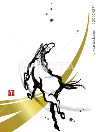 酷馬水墨畫,馬年新年賀卡模板(無文字) 酷馬水墨畫,馬年新年賀卡模板(無文字) 129924274