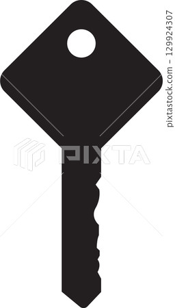 Simple black key on a solid background. Modern, silhouetted image perfect for security concepts. 129924307