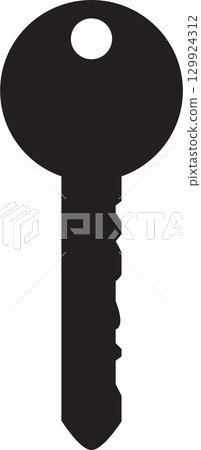 Key silhouette on black background. Represents access, security, unlocking, and the solutions. 129924312