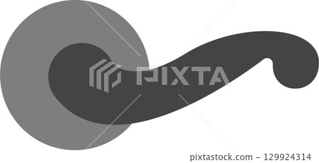 A modern, gray door handle featuring a sleek, curved design against a dark background. 129924314