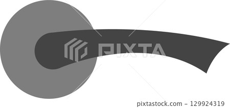 A gray lever door handle against a black background, its round base contrasting with the handle A gray lever door handle against a black background, its round base contrasting with the handle 129924319