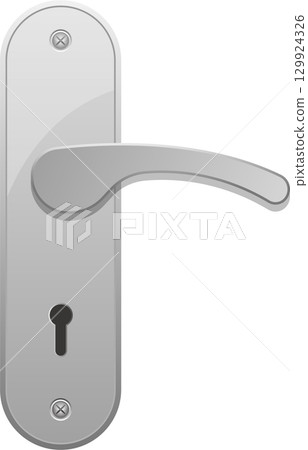 Elegant gray door handle and lock, mounted on a metal plate. Home hardware accessory image. Elegant gray door handle and lock, mounted on a metal plate. Home hardware accessory image. 129924326