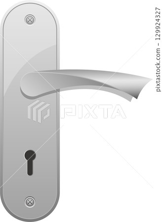 Sleek silver door handle with a modern design, ready to welcome or restrict passage. Access. 129924327