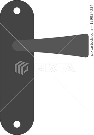 A simple gray door handle with a backplate and handle protruding to the right on black. 129924334