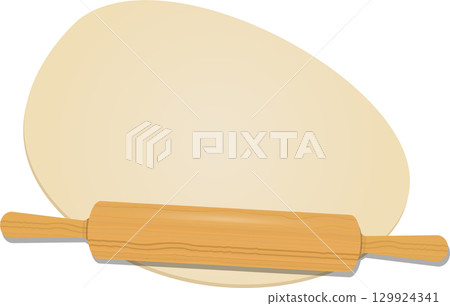 Dough and rolling pin ready for baking or cooking, symbolizing homemade food preparation. 129924341