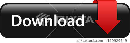 A glossy black download button with white text and a prominent downward-pointing red arrow. A glossy black download button with white text and a prominent downward-pointing red arrow. 129924349