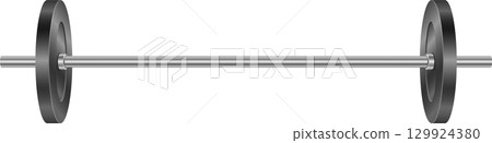 An adjustable weightlifting barbell rests in the black abyss, ready for strength training. 129924380