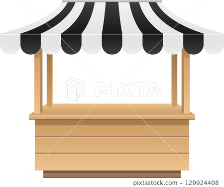 Illustration of a market stall with a striped awning, perfect for a fair or outdoor event. 129924408