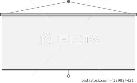 A crisp, retractable projection screen hangs ready, the epitome of blank canvas and potential. 129924421