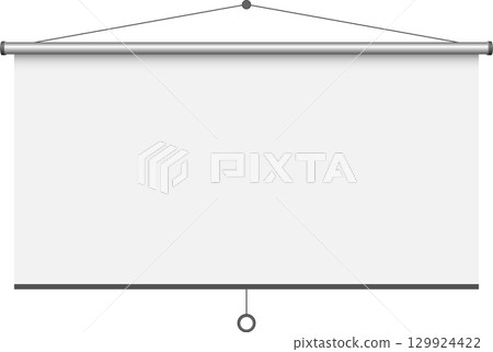 A retractable, hanging projection screen in a classroom, ready for information sharing. A retractable, hanging projection screen in a classroom, ready for information sharing. 129924422