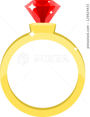 Golden ring with a large red gemstone. Classic design, perfect for an engagement or special gift. Golden ring with a large red gemstone. Classic design, perfect for an engagement or special gift. 129924435