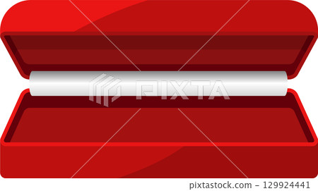 A red box is open, revealing a white rolled document or object inside, ready for presentation. A red box is open, revealing a white rolled document or object inside, ready for presentation. 129924441