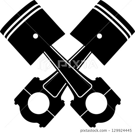 Minimalist design featuring two crossed, white outlined objects, and two dots on a black background. 129924445