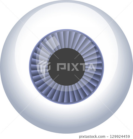 Illustration showcasing a stylized eye with a light blue iris and a dark pupil on a white background. 129924459