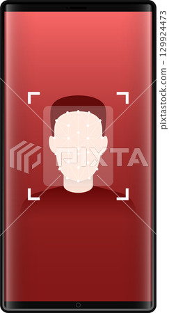 A modern smartphone displays facial recognition scanning, highlighting security and advanced tech. A modern smartphone displays facial recognition scanning, highlighting security and advanced tech. 129924473