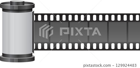Classic film roll with canister, capturing memories on celluloid, a nostalgic medium. 129924483