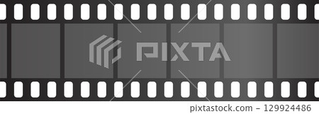 Blank film strip with empty frames for photography or cinematic visuals in gray scale. 129924486